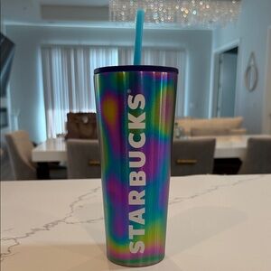 Starbucks Venti Multicolor Tie-dye Tumbler with Blue Straw
